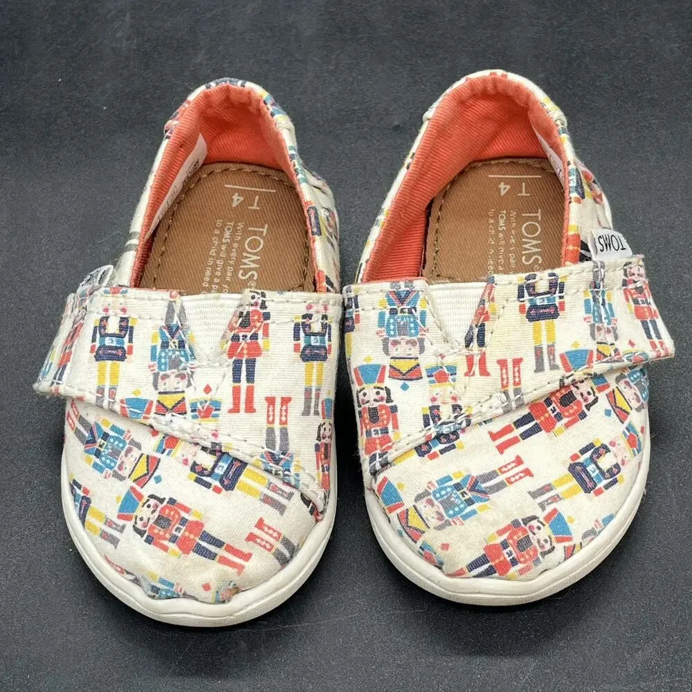 TOMS toddler loafers size 4 nutcracker pattern hook & loop closure casual